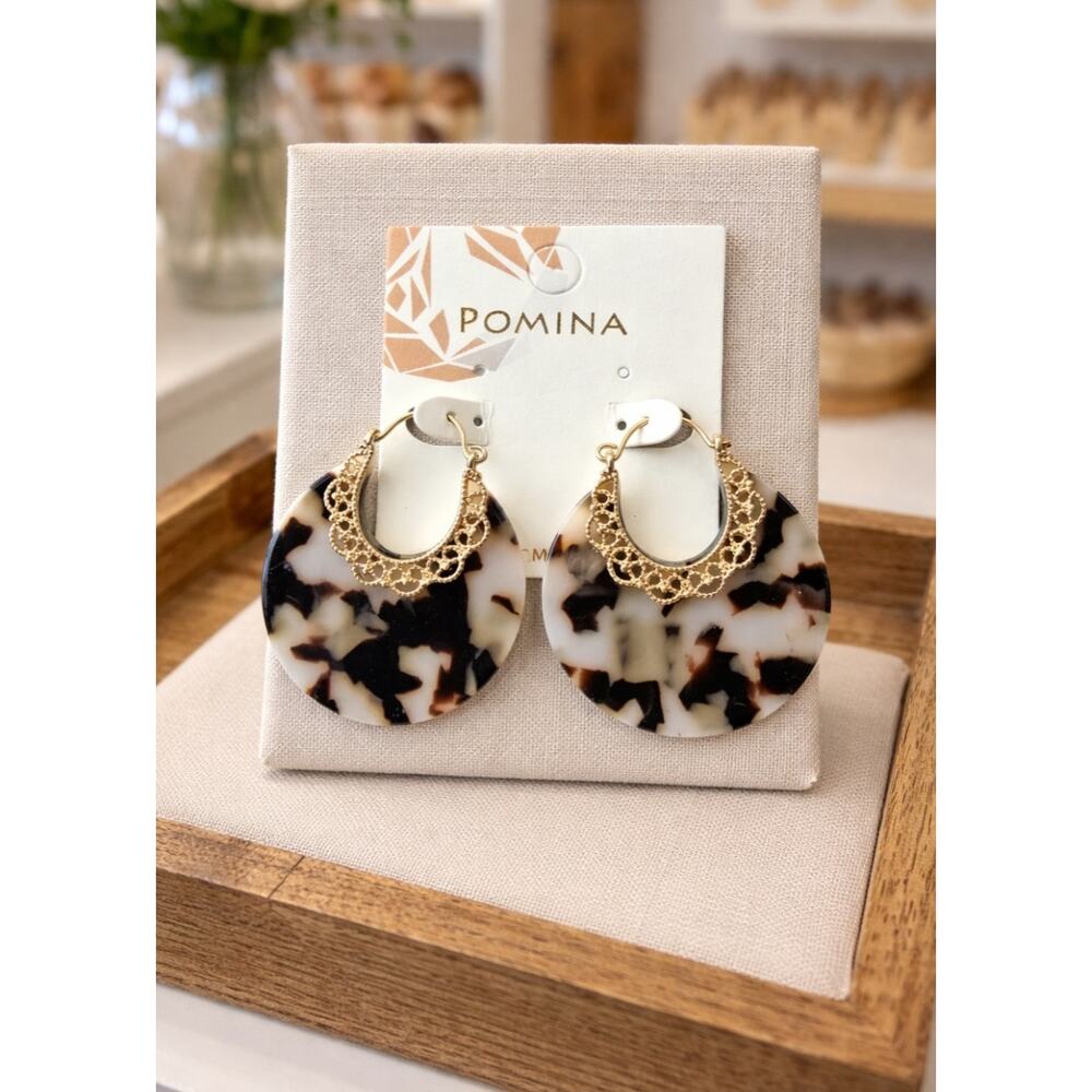 Pomina Gold Tort Round Hoop Earringd New